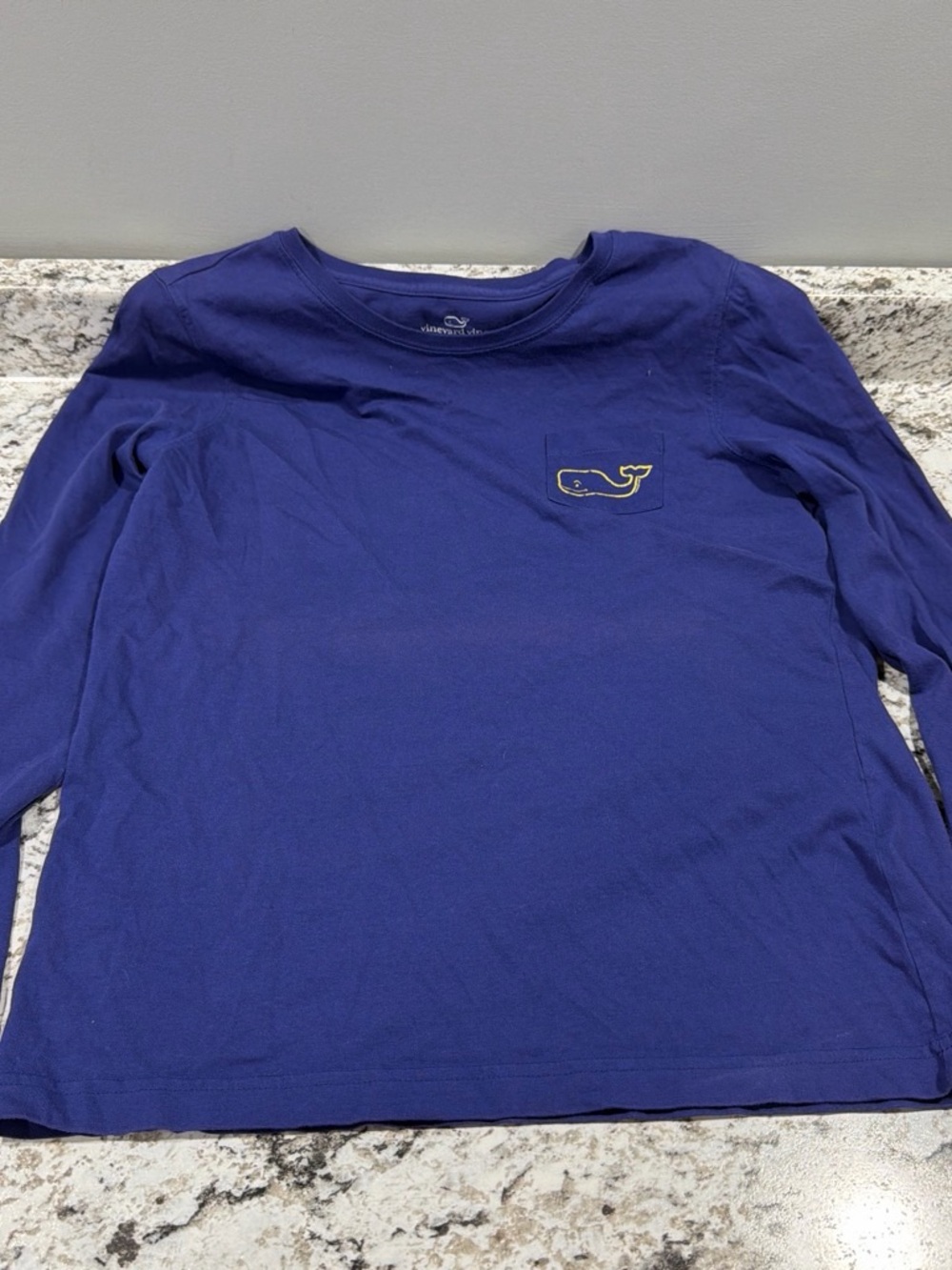 Vineyard Vines Long Sleeve Pocket Tee - Royal Purple with Yellow Whale